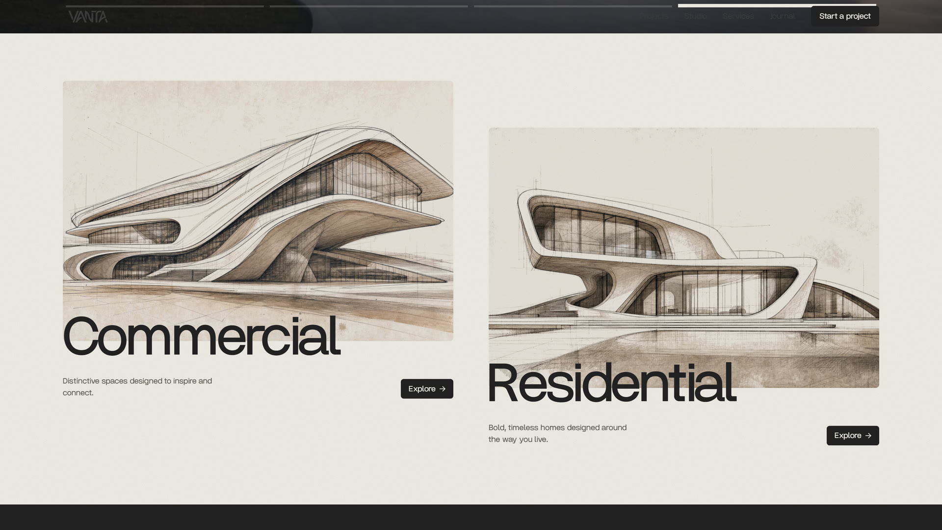 Sectors: pencil sketches of a commercial and a residential building